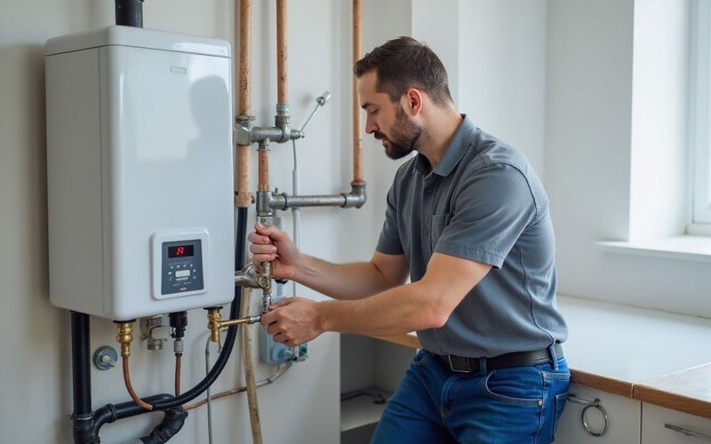 Anode installation in hot water tank